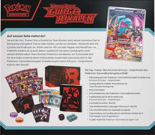 Pokémon-Sammelkartenspiel: Top-Trainer-Box Karmesin & Purpur – Ewige Rivalen (1 Vollbild-Promokarte, 9 Boosterpacks und Premium-Zubehör)