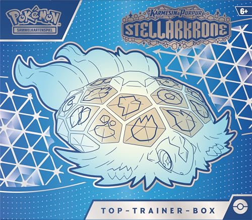 Pokémon-Sammelkartenspiel: Top-Trainer-Box Karmesin & Purpur – Stellarkrone (1 Vollbild-Promokarte, 9 Boosterpacks & Premium-Zubehör)