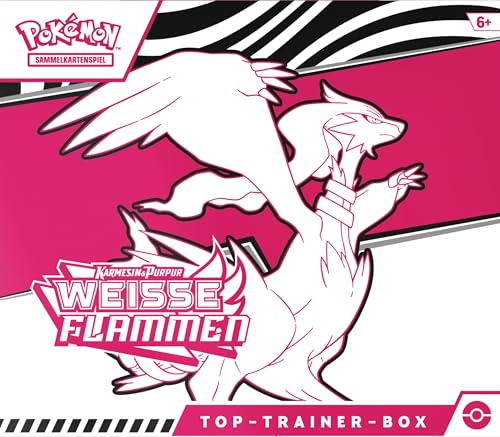 Pokémon-Sammelkartenspiel: Top-Trainer-Box Karmesin & Purpur – Weiße Flammen: Reshiram (1 Vollbild-Promokarte mit Boreos, 9 Boosterpacks & Premium-Zubehör)