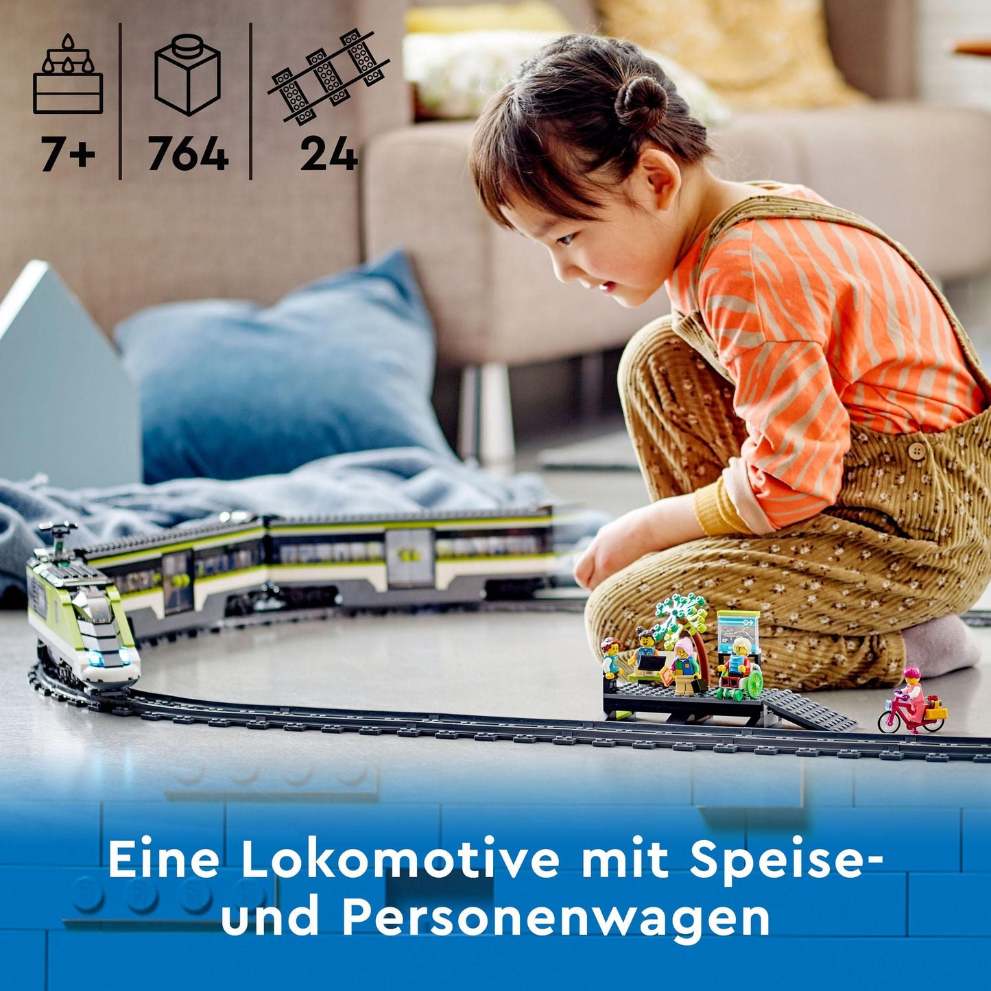 LEGO City Trains - Personen-Schnellzug -Ferngesteuertem Zug mit funktionierenden Scheinwerfern, 2 Waggons, 24 Gleisstücken & 6 Minifiguren – Geschenk für Jungen & Mädchen ab 7 Jahren - 60337