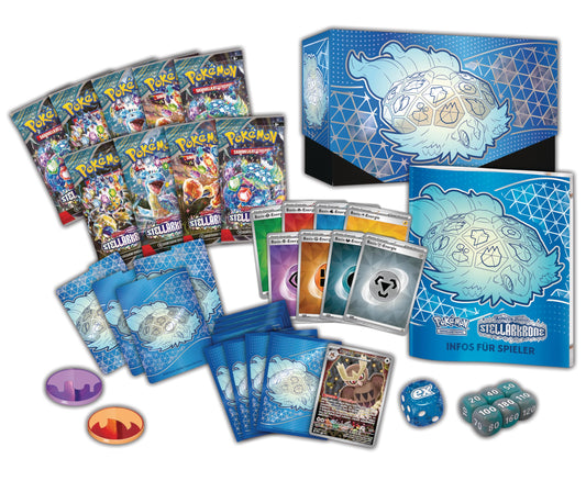 Pokémon-Sammelkartenspiel: Top-Trainer-Box Karmesin & Purpur – Stellarkrone (1 Vollbild-Promokarte, 9 Boosterpacks & Premium-Zubehör)