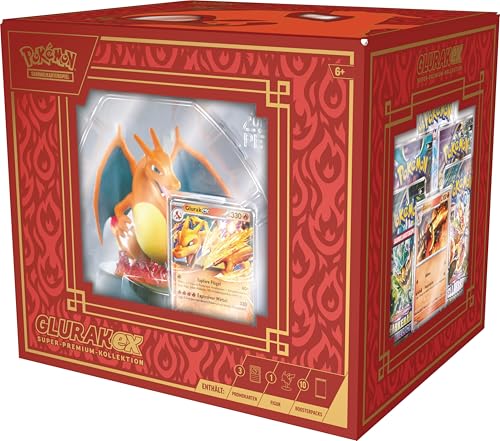 Pokémon-Sammelkartenspiel: Super-Premium-Kollektion Glurak-ex (3 holografische Promokarten, 1 Kartendisplay-Figur & 10 Boosterpacks)