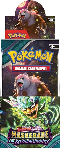 Pokémon-Sammelkartenspiel: Boosterpack-Display-Box Karmesin & Purpur – Maskerade im Zwielicht (18 Boosterpacks)