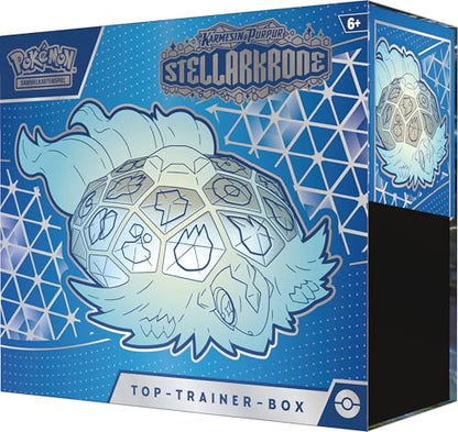 Pokémon-Sammelkartenspiel: Top-Trainer-Box Karmesin & Purpur – Stellarkrone (1 Vollbild-Promokarte, 9 Boosterpacks & Premium-Zubehör)