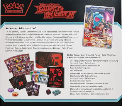 Pokémon-Sammelkartenspiel: Top-Trainer-Box Karmesin & Purpur – Ewige Rivalen (1 Vollbild-Promokarte, 9 Boosterpacks und Premium-Zubehör)