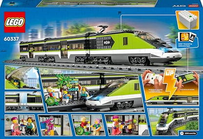 LEGO City Trains - Personen-Schnellzug -Ferngesteuertem Zug mit funktionierenden Scheinwerfern, 2 Waggons, 24 Gleisstücken & 6 Minifiguren – Geschenk für Jungen & Mädchen ab 7 Jahren - 60337