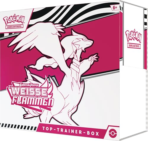 Pokémon-Sammelkartenspiel: Top-Trainer-Box Karmesin & Purpur – Weiße Flammen: Reshiram (1 Vollbild-Promokarte mit Boreos, 9 Boosterpacks & Premium-Zubehör)