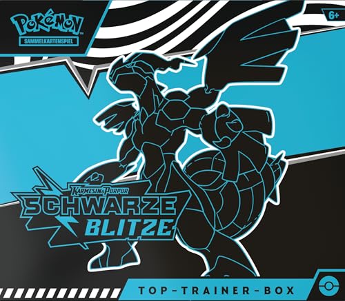 Pokémon-Sammelkartenspiel: Top-Trainer-Box Karmesin & Purpur – Schwarze Blitze: Zekrom (1 Vollbild-Promokarte mit Voltolos, 9 Boosterpacks & Premium-Zubehör)