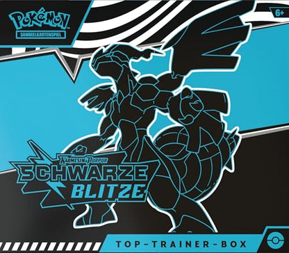 Pokémon-Sammelkartenspiel: Top-Trainer-Box Karmesin & Purpur – Schwarze Blitze: Zekrom (1 Vollbild-Promokarte mit Voltolos, 9 Boosterpacks & Premium-Zubehör)