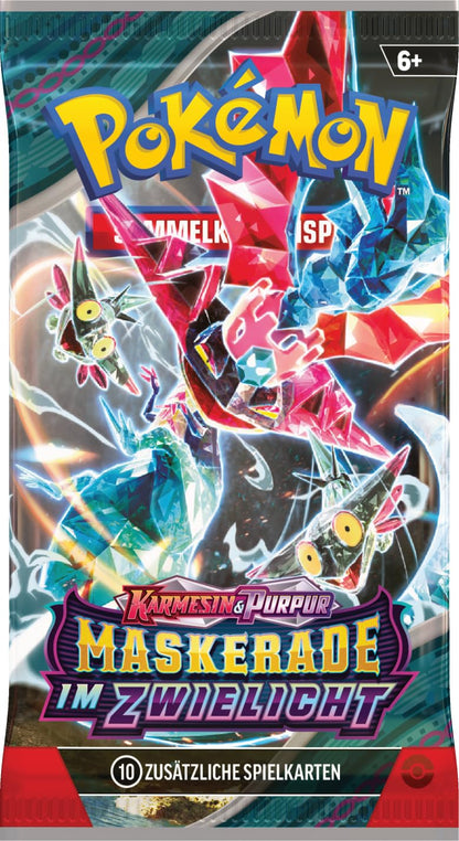 Pokémon-Sammelkartenspiel: Boosterpack-Display-Box Karmesin & Purpur – Maskerade im Zwielicht (18 Boosterpacks)