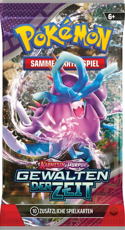 Pokémon-Sammelkartenspiel: Boosterpack-Display-Box Karmesin & Purpur – Gewalten der Zeit (18 Boosterpacks)