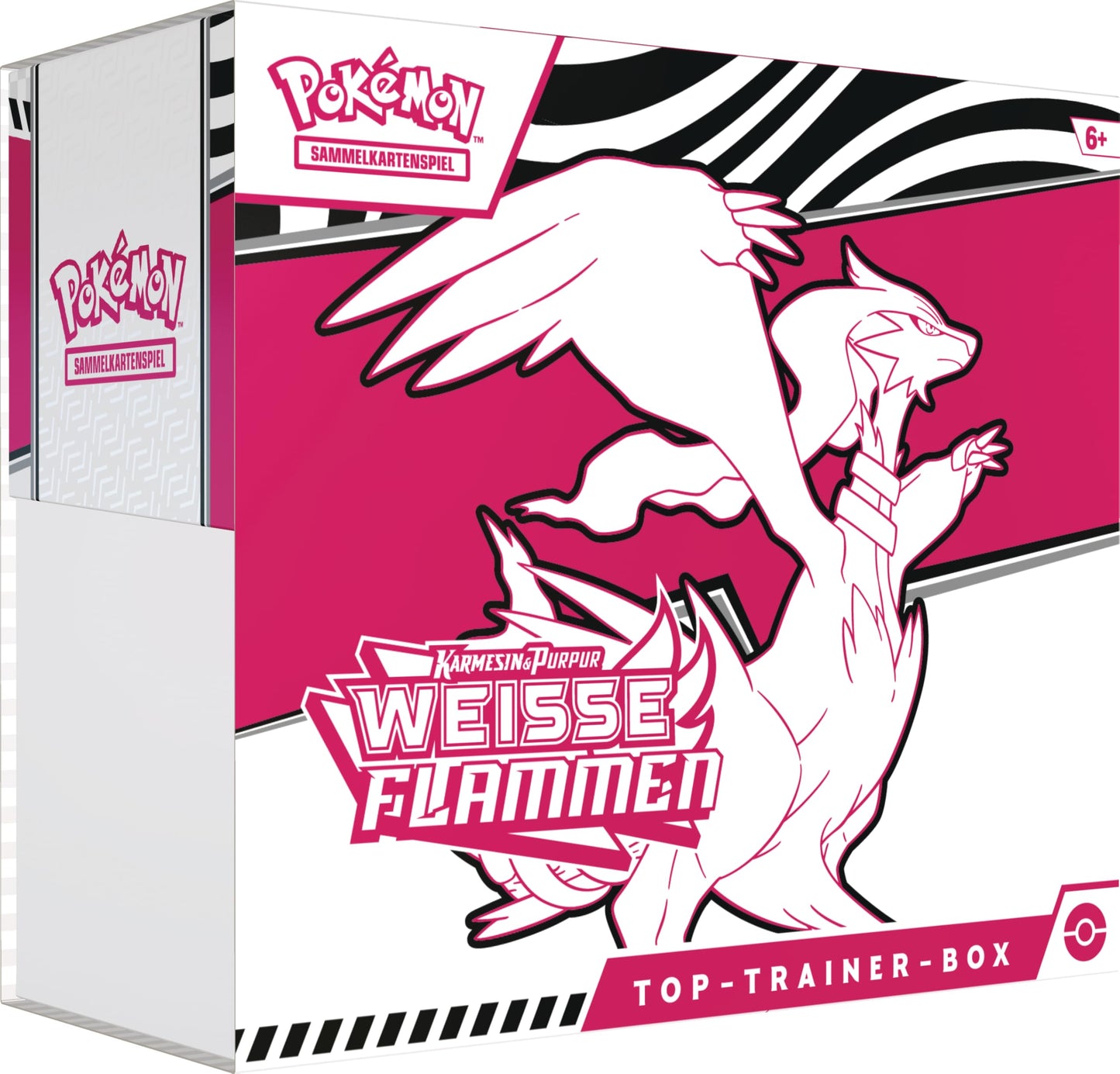 Pokémon-Sammelkartenspiel: Top-Trainer-Box Karmesin & Purpur – Weiße Flammen: Reshiram (1 Vollbild-Promokarte mit Boreos, 9 Boosterpacks & Premium-Zubehör)