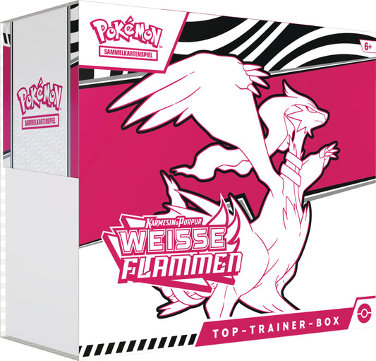 Pokémon-Sammelkartenspiel: Top-Trainer-Box Karmesin & Purpur – Weiße Flammen: Reshiram (1 Vollbild-Promokarte mit Boreos, 9 Boosterpacks & Premium-Zubehör)