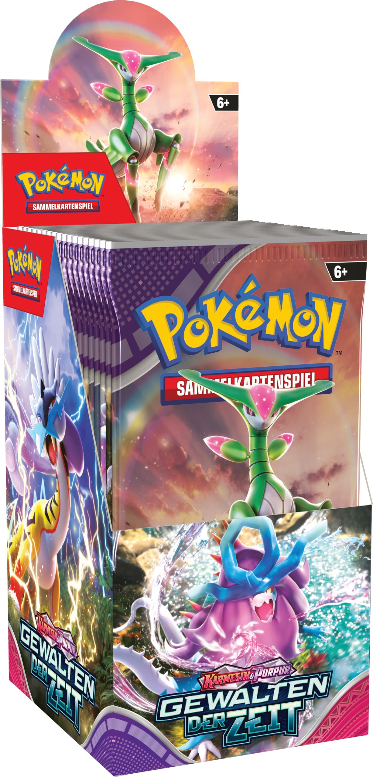 Pokémon-Sammelkartenspiel: Boosterpack-Display-Box Karmesin & Purpur – Gewalten der Zeit (18 Boosterpacks)