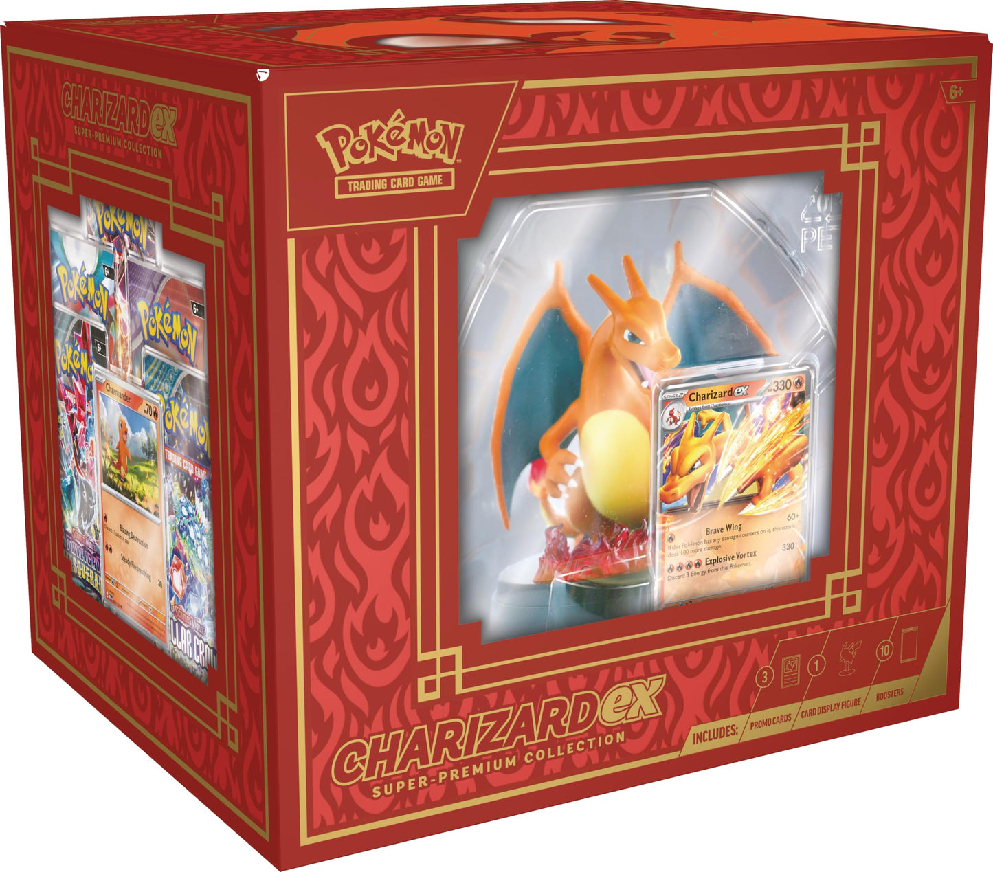 Pokémon TCG: Charizard ex Super-Premium-Kollektion (3 Folien-Promo-Karten, 1 Karten-Display-Figur und 10 Booster-Packs)