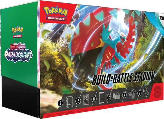 Pokémon-Sammelkartenspiel: Build & Battle Stadion Karmesin & Purpur – Paradoxrift (2 Decks, 11 Boosterpacks & mehr)