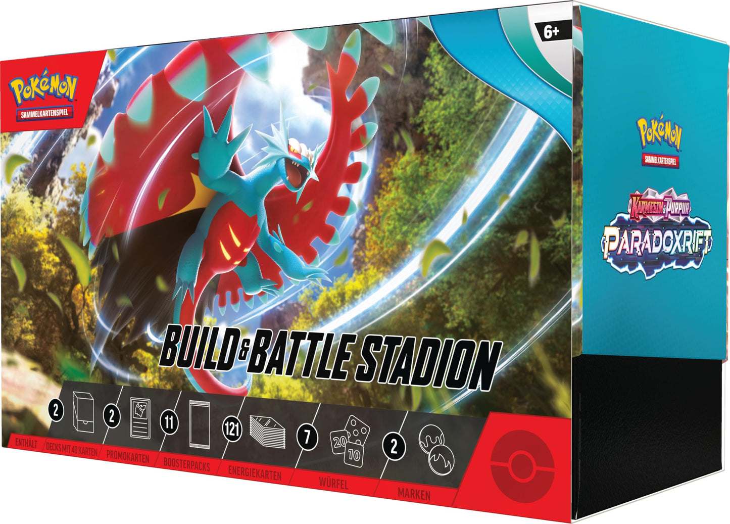 Pokémon-Sammelkartenspiel: Build & Battle Stadion Karmesin & Purpur – Paradoxrift (2 Decks, 11 Boosterpacks & mehr)