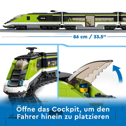 LEGO City Trains - Personen-Schnellzug -Ferngesteuertem Zug mit funktionierenden Scheinwerfern, 2 Waggons, 24 Gleisstücken & 6 Minifiguren – Geschenk für Jungen & Mädchen ab 7 Jahren - 60337