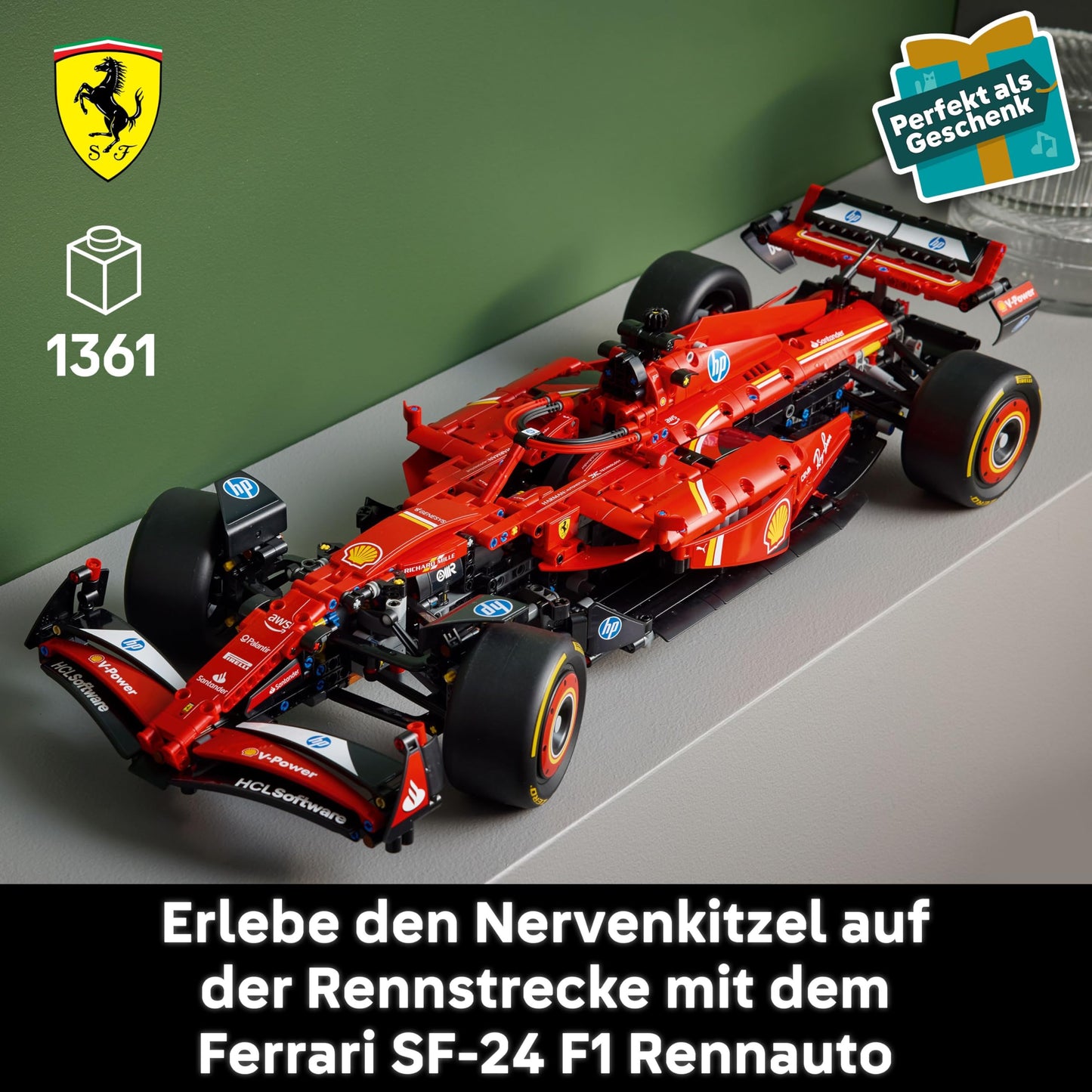 LEGO Technic Ferrari SF-24 F1 Rennauto – Sammlermodell im Maßstab 1:8 mit V6-Motor, Getriebe, Lenkung und DRS – Geschenkidee für Erwachsene, Männer und Frauen – Weihnachtsedition – 42207