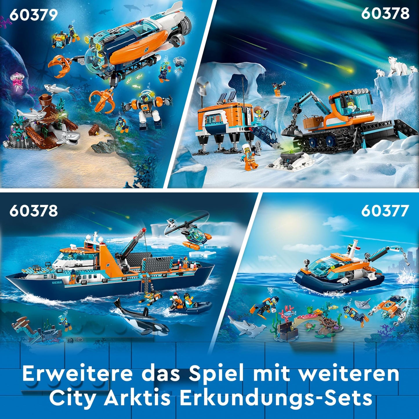 LEGO City Arktis-Forschungsschiff, großes schwimmfähiges Spielzeug-Boot mit Hubschrauber, Beiboot, ROV-U-Boot, Wikingerschiffswrack, 7 Minifiguren & Orca-Figur, Geschenk für Kinder ab 7 Jahren 60368