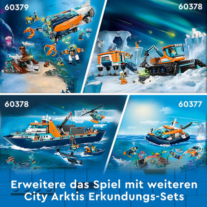 LEGO City Arktis-Forschungsschiff, großes schwimmfähiges Spielzeug-Boot mit Hubschrauber, Beiboot, ROV-U-Boot, Wikingerschiffswrack, 7 Minifiguren & Orca-Figur, Geschenk für Kinder ab 7 Jahren 60368