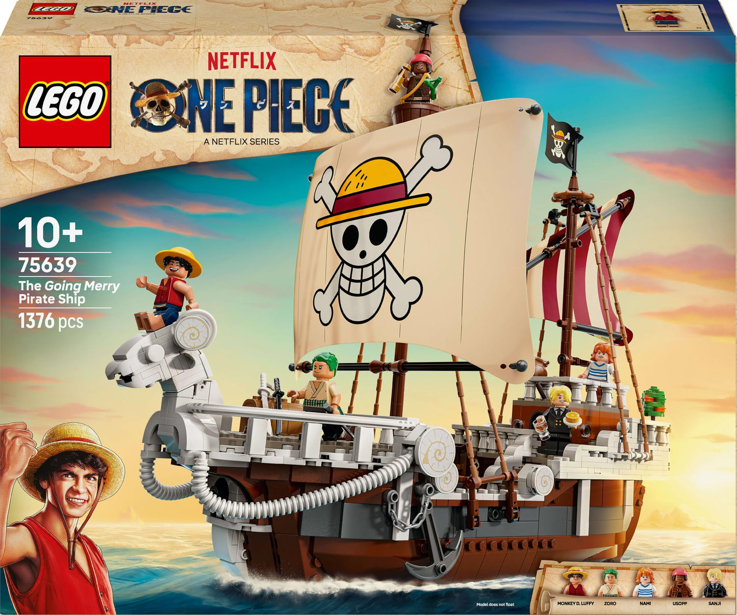 LEGO ONE Piece - Das Piratenschiff Flying Lamb (Going Merry) - Spielset mit 5 Minifiguren - inkl. Ruffy, Zoro & Nami - Spielzeug zum Bauen - Geschenk für Jungen, Mädchen & Fans ab 10 Jahren - 75639