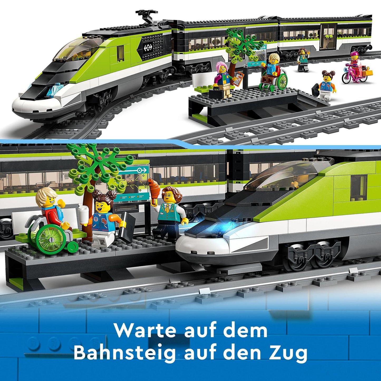 LEGO City Trains - Personen-Schnellzug -Ferngesteuertem Zug mit funktionierenden Scheinwerfern, 2 Waggons, 24 Gleisstücken & 6 Minifiguren – Geschenk für Jungen & Mädchen ab 7 Jahren - 60337